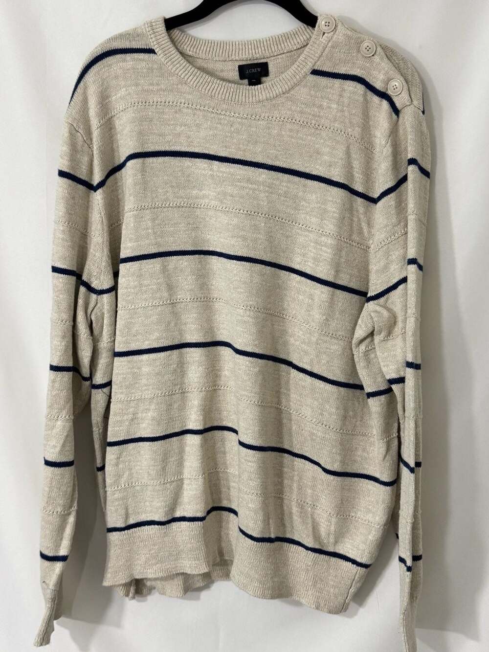 J.Crew Striped Sweater Size XL Beige Blue Cotton Crew